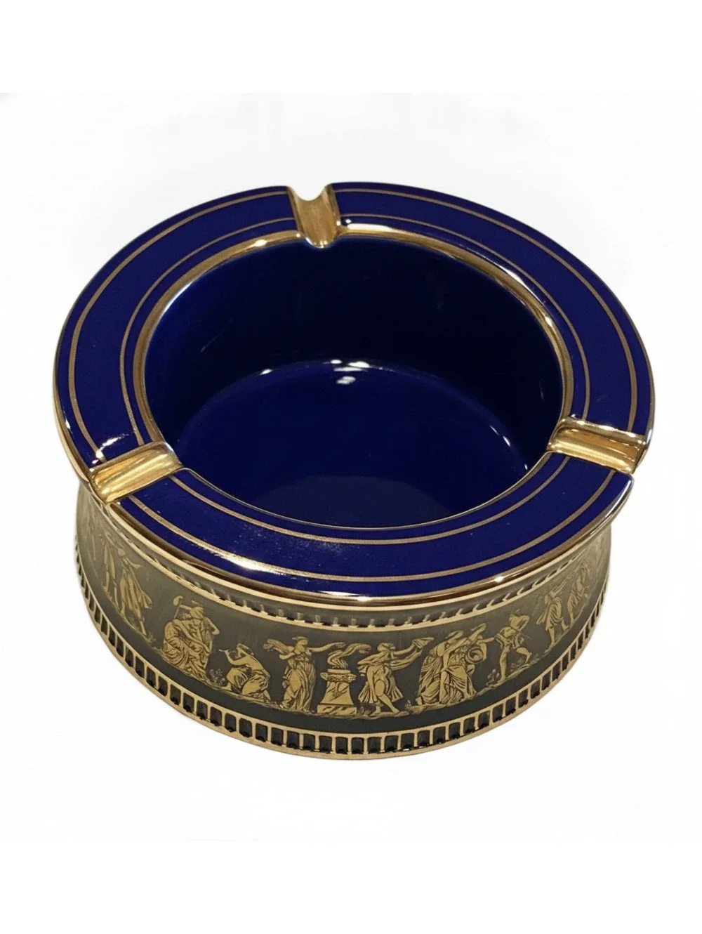 3 Pcs Set SPYROPULOS Greek D. Cup & Saucer, Vase Ashtray, 24k Trim, Cobalt B